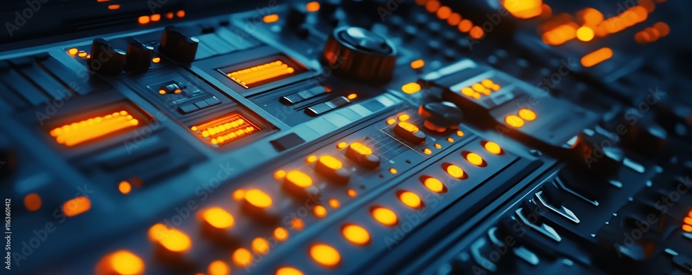 Poster futuristic control panel: illuminated interface of advanced technology