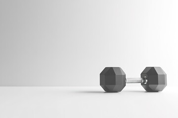 minimalist studio composition featuring pair of hexagonal dumbbells placed side by side on bright white surface