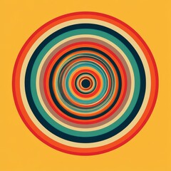 Abstract concentric circles in muted tones on yellow background.