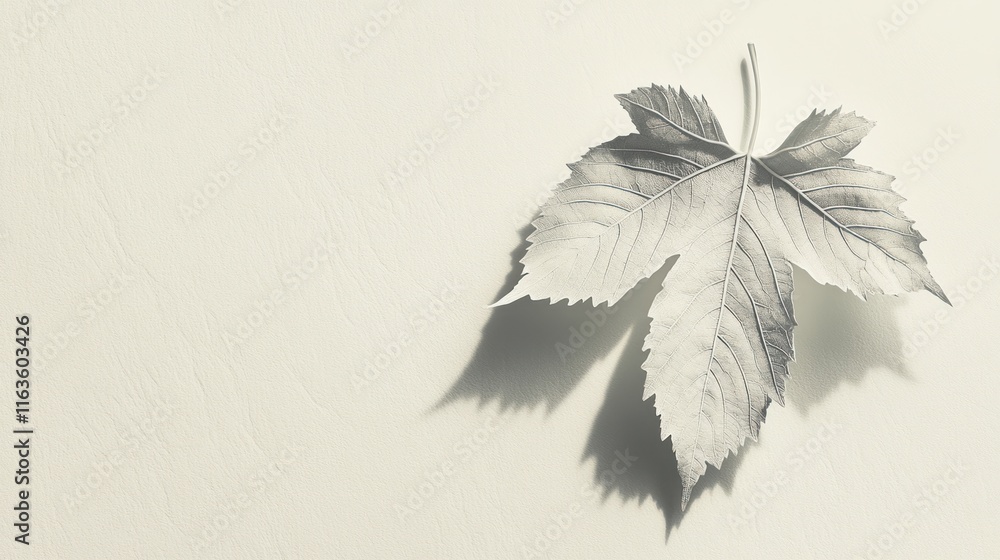 Aufkleber single grayscale leaf with shadow on light background.