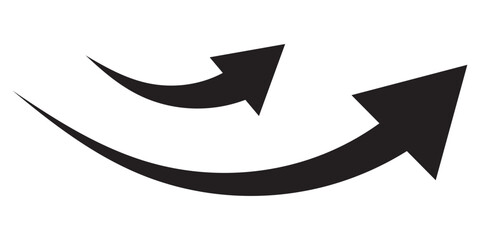 Arrow up icons. Set of curve rise increase arrows. Growth pictogram isolated. Vector illustration.