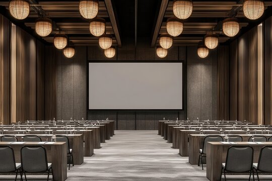 Meeting room setup with conference screen, screen + conference + meeting room, ,