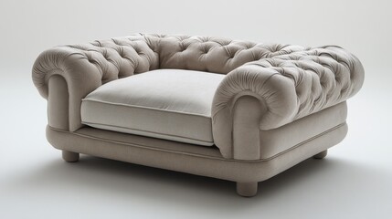 Obraz premium Elegant tufted armchair beckons comfort in a serene modern living space perfect for relaxation