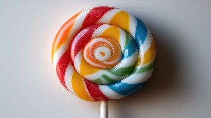 Obraz premium Colorful spiral lollipop resting on a smooth surface under soft lighting