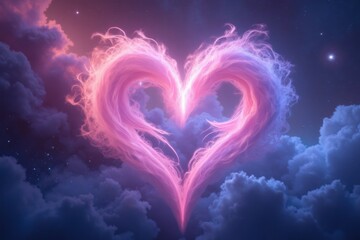 Vibrant Heart Shape Made of Colorful Swirling Clouds at Night