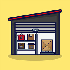 Warehouse icon. Logistic and delivery services concept on lineal color style. Isolated on premium design. Flat cartoon vector illustration. 