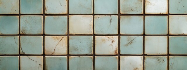 Weathered teal and beige square tiles texture.