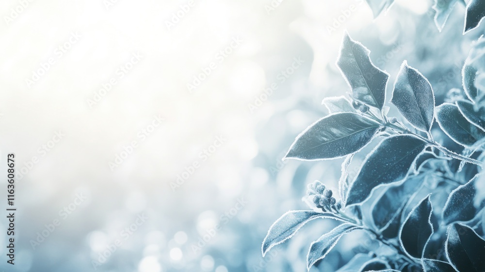 Poster soft light illuminates lush green leaves with bokeh background.