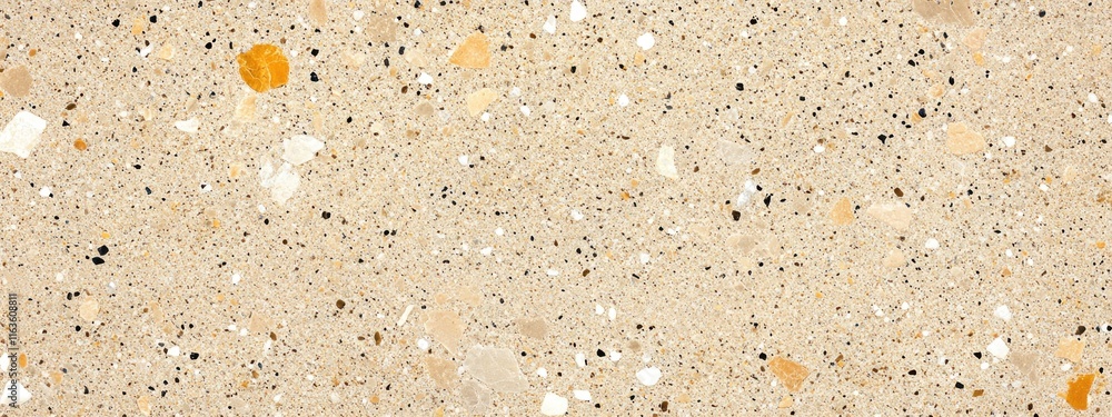 Poster beige terrazzo texture with small chips and pebbles.