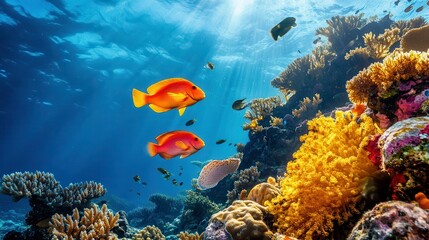 Obraz premium Vibrant Underwater Life near Coral Reef