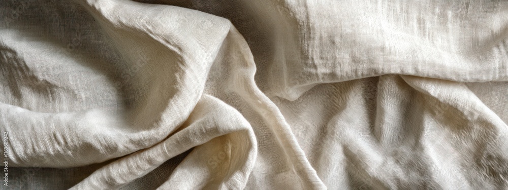 Poster cream-colored fabric texture with folds and wrinkles, showcasing its soft and luxurious feel.