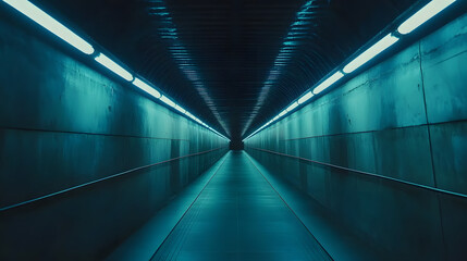 Futuristic Tunnel Perspective with Luminous Pulsating Lights Creating an Impressive Depth in a Modern Urban Environment