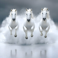Triple White Horses Illustration