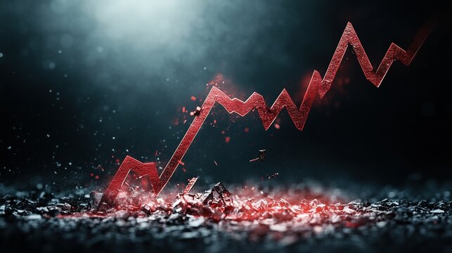 Stock Market Decline, sharp downward trend, fractured graph lines, alarming financial implications, visual representation of economic instability