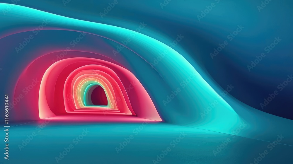 Poster mystical serene idea. vibrant abstract design featuring glowing arches in a colorful gradient.