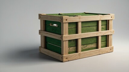 aesthetic green themed closed wooden crate isolated on plain white background
