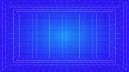 3D Grid Room with Blue Gradient Perspective Background for Futuristic Design
