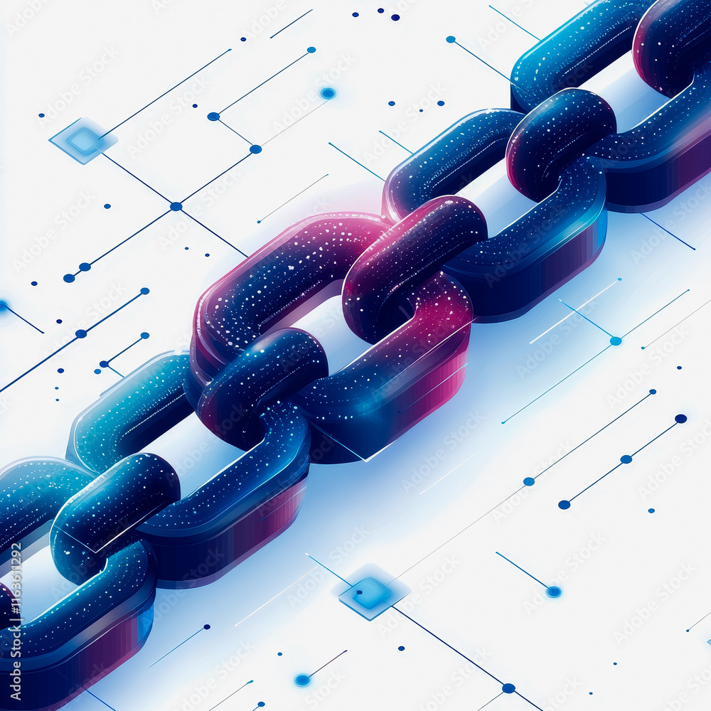 Aufkleber blockchain trust symbolized by colorful chain links in red and blue representation of security and i