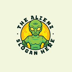 Alien cartoon mascot character logo design