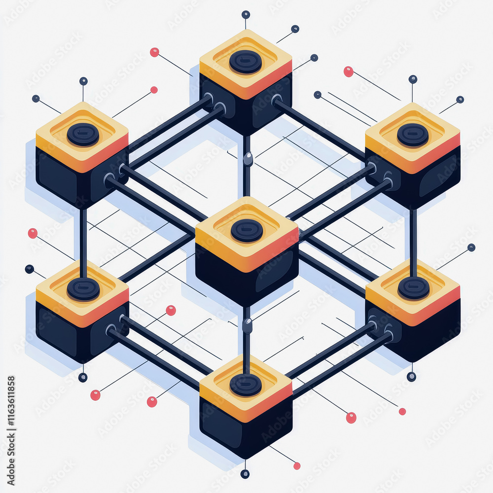 Poster flat icon blockchain node diagram network connections technology cryptocurrency innovation business