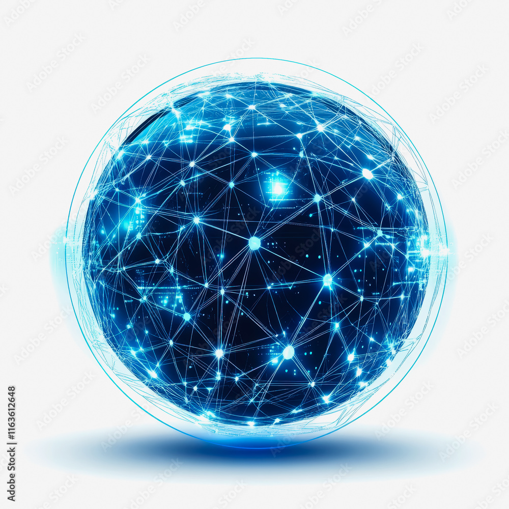 Poster blockchain globe network sphere connected lines technology innovation digital future data visualizat