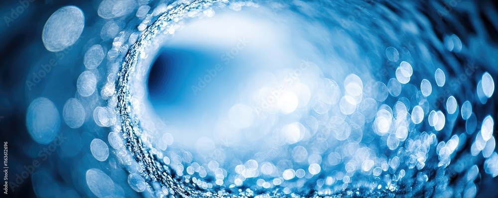 Poster mystical serene idea. abstract water swirl with blue hues and bokeh effects, creating a calming atmo