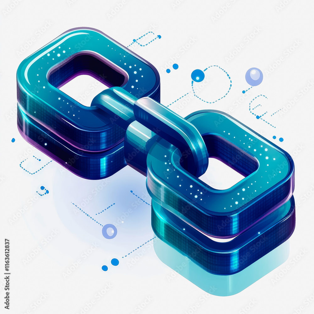 Poster blockchain icon digital link concept with circles around symbolizing connectivity and innovation in 