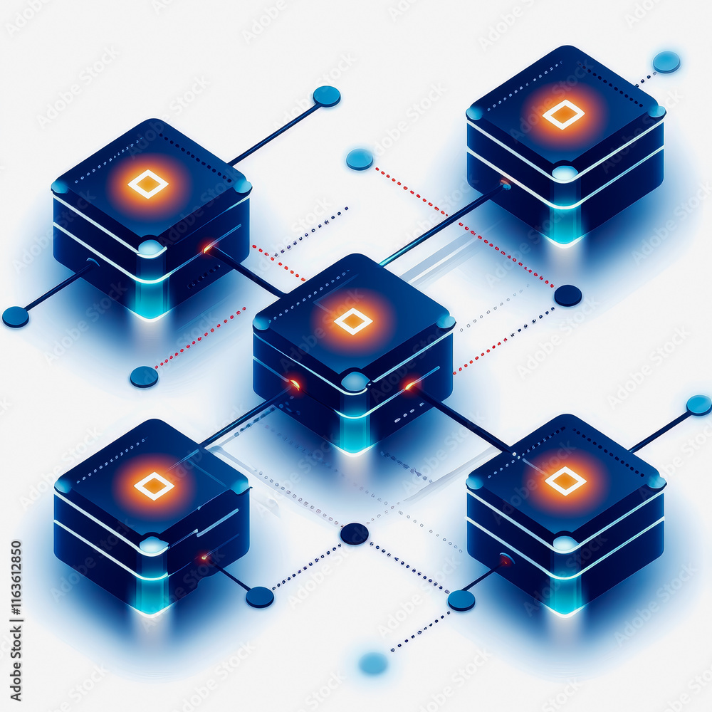 Poster blockchain hashing icon network diagram with red dot technology digital innovation cryptocurrency se