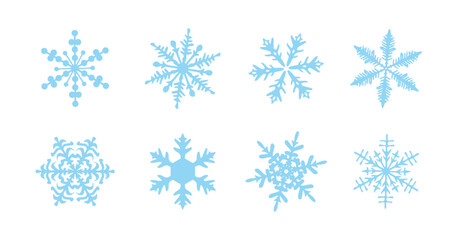 Simple blue snowflake icons, perfect for winter season decorations.