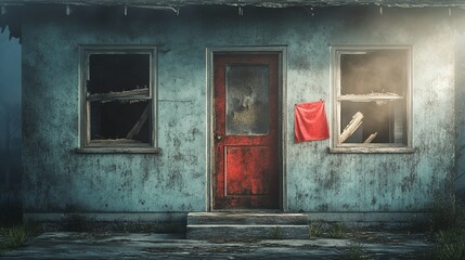 Neglected Neighborhood, abandoned houses displaying foreclosure banners, a stark reminder of economic hardship and community decline