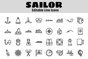 Sailor outline icon set