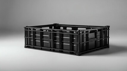 Fototapeta premium aesthetic black themed closed metal crate isolated on plain white background