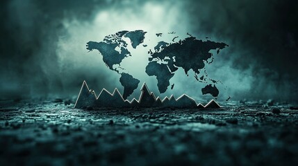 Global financial downturn, world map illustrating economic decline, visual representation of global market challenges and uncertainties