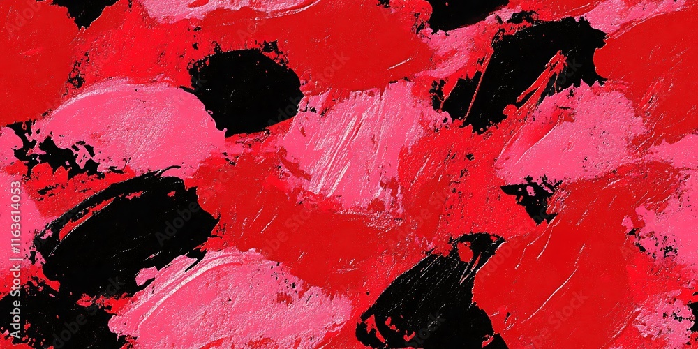 Poster bold seamless repeat pattern with vibrant reds and playful brush strokes