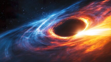 Obraz premium A futuristic depiction of a black hole with cosmic motion blur effects pulling in light and matter