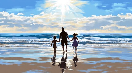 Family Enjoying a Bright Day at the Beach