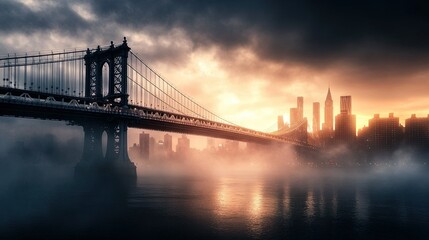 Fototapeta premium Majestic city bridge spanning serene river, showcasing stunning architectural design and vibrant urban landscape