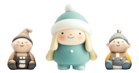 A charming Christmas figurine in knitted sweater and hat with joyful expression, isolated on white background, symbolizing holiday cheer