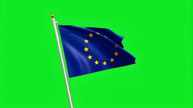 european union flag waving in the wind 3d animation green screen