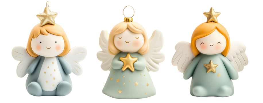 A charming angel figurine with gold accents, isolated on white background, representing Christmas joy and innocence.