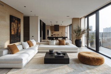 Fototapeta premium Minimalist scandinavian home interior design showcase modern urban apartment high fidelity aesthetics bright and airy environment contemporary viewpoint