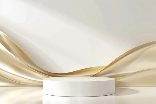 Showcase of a white product podium against a backdrop of golden