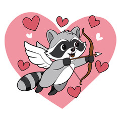 Cute Raccoon Cupid with Bow and Heart Illustration © Khai