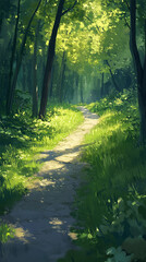 Fototapeta premium Minimal forest path with soft shadows and light