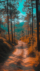 Obraz premium Minimal forest path with soft shadows and light
