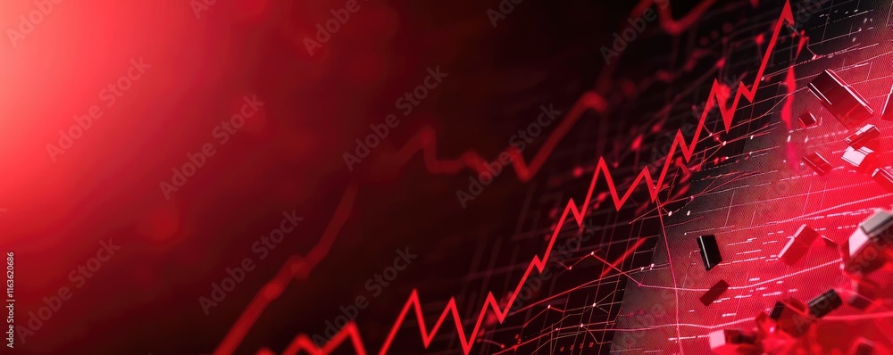 Poster crash market concept. red stock market graph showing decline with digital data backdrop, symbolizing