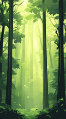 Fototapeta premium Minimalist forest background with tall green trees