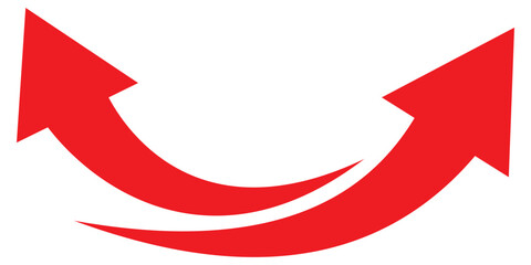 Curve arrow icon. Red long curved arrow icon on white background. Long arrow. Curved arrow.  Red long arrow vector. 