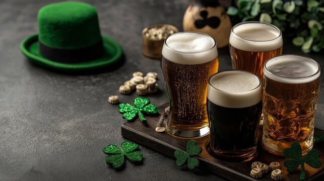 Celebrating St. Patrick's Day with beer tasting and leprechaun hat