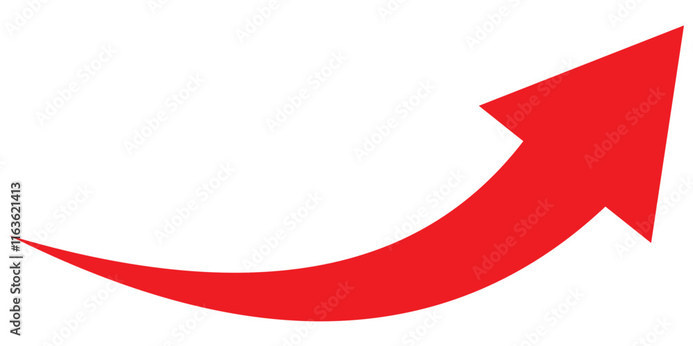Poster curve arrow icon. red long curved arrow icon on white background. long arrow. curved arrow. red long